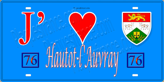 Plaque métal décorative 15X30 J' ❤️ Hautot-l'Auvray, Seine Maritime (76) bleu
