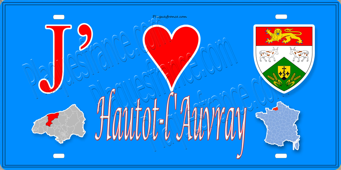 Plaque métal décorative 15X30 J' ❤️ Hautot-l'Auvray, Seine Maritime (76)