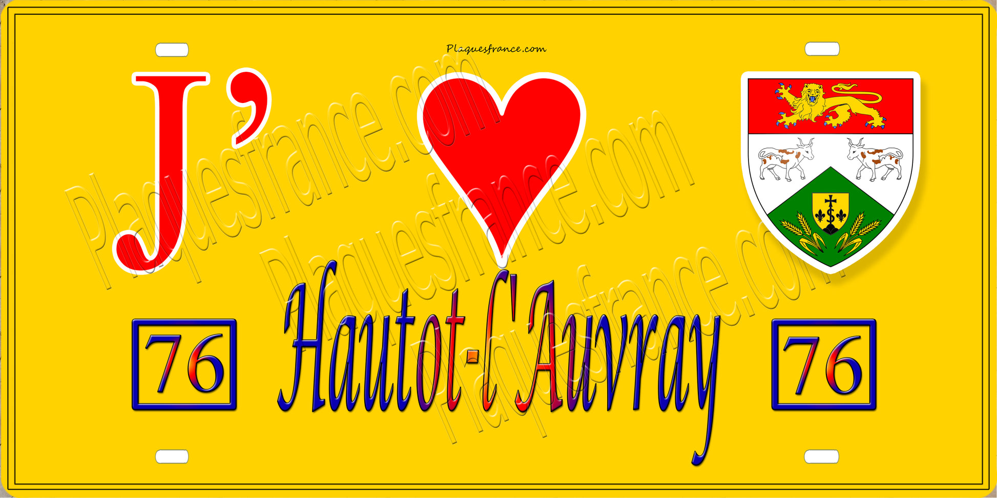 Plaque métal décorative 15X30 J' ❤️ Hautot-l'Auvray, Seine Maritime (76) jaune
