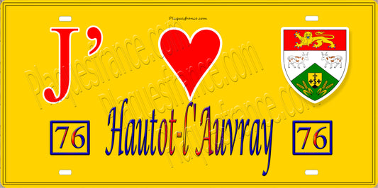 Plaque métal décorative 15X30 J' ❤️ Hautot-l'Auvray, Seine Maritime (76) jaune