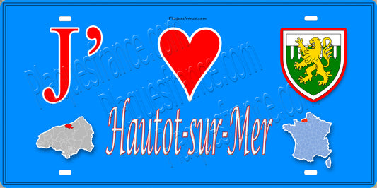 Plaque métal décorative  15x30J' ❤️ Hautot-sur-Mer, Seine Maritime (76) bleu carte