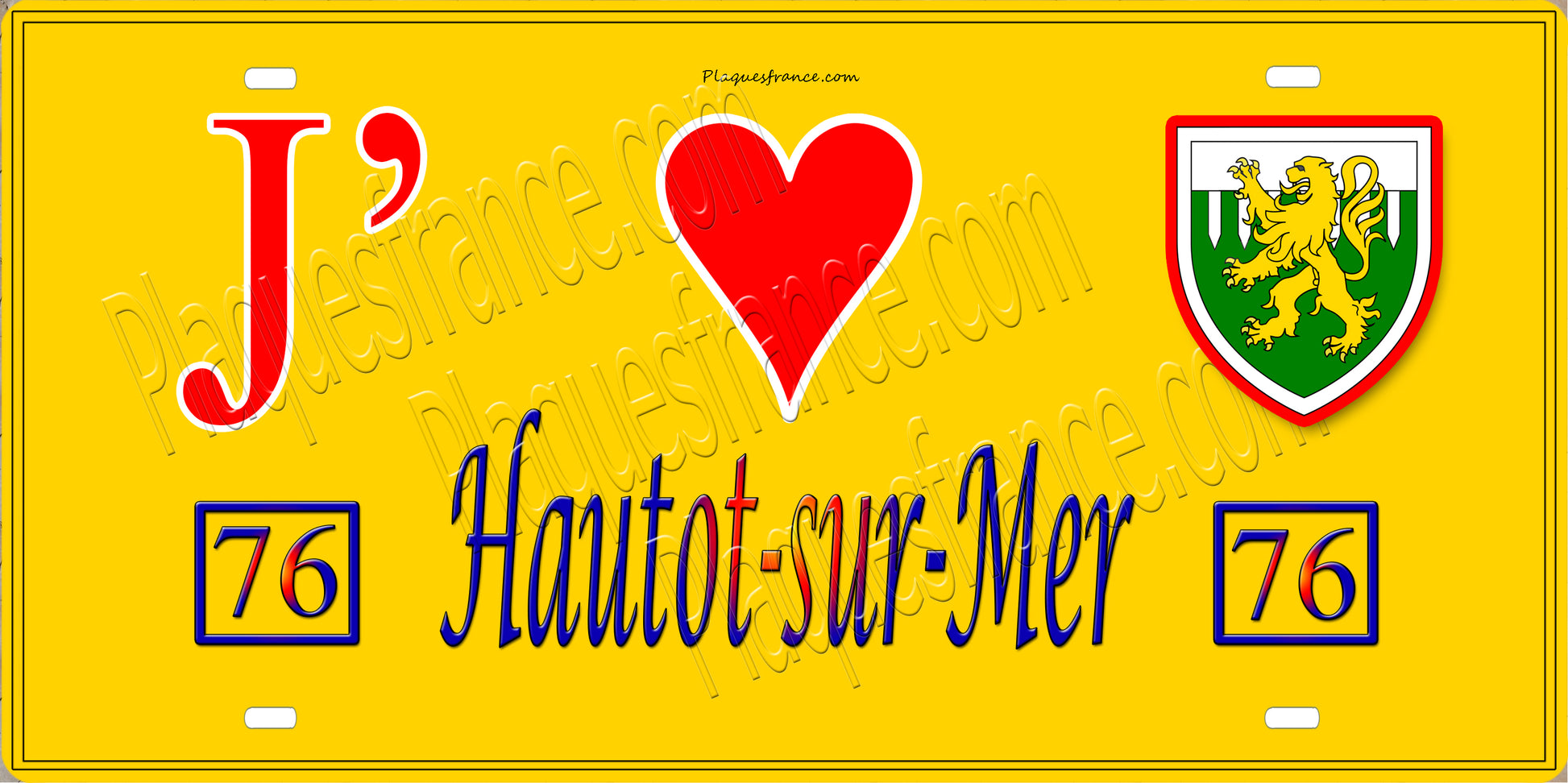 Plaque métal décorative  15x30J' ❤️ Hautot-sur-Mer, Seine Maritime (76) jaune 