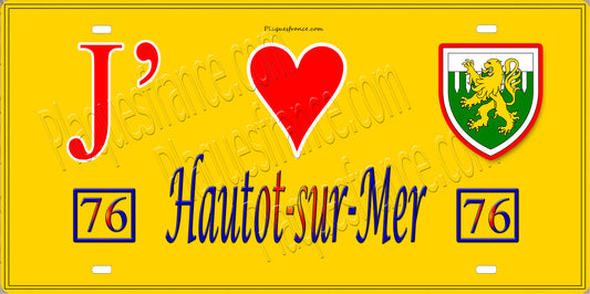 Plaque métal décorative  15x30J' ❤️ Hautot-sur-Mer, Seine Maritime (76) jaune 