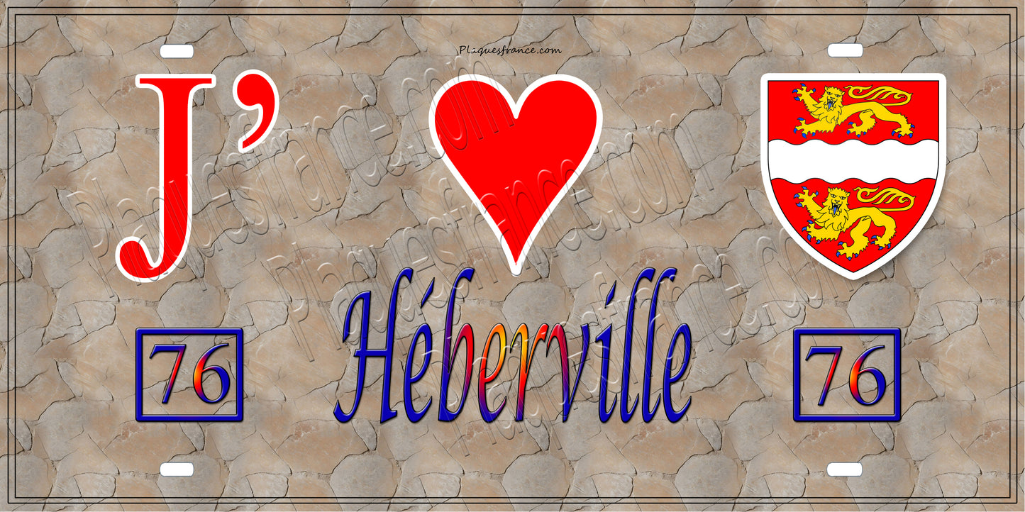 Plaque métal décorative 15X30 J' ❤️ Héberville, Seine Maritime (76)