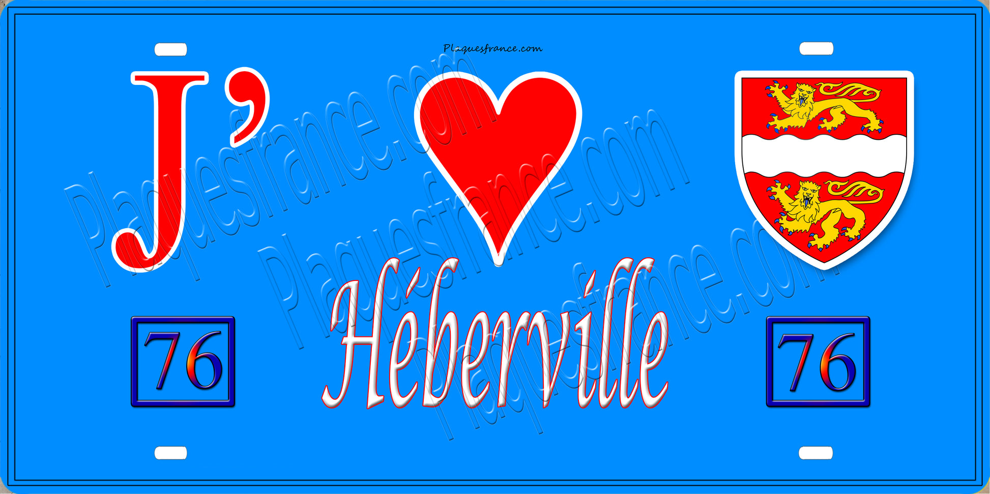Plaque métal décorative 15X30 J' ❤️ Héberville, Seine Maritime (76) bleu