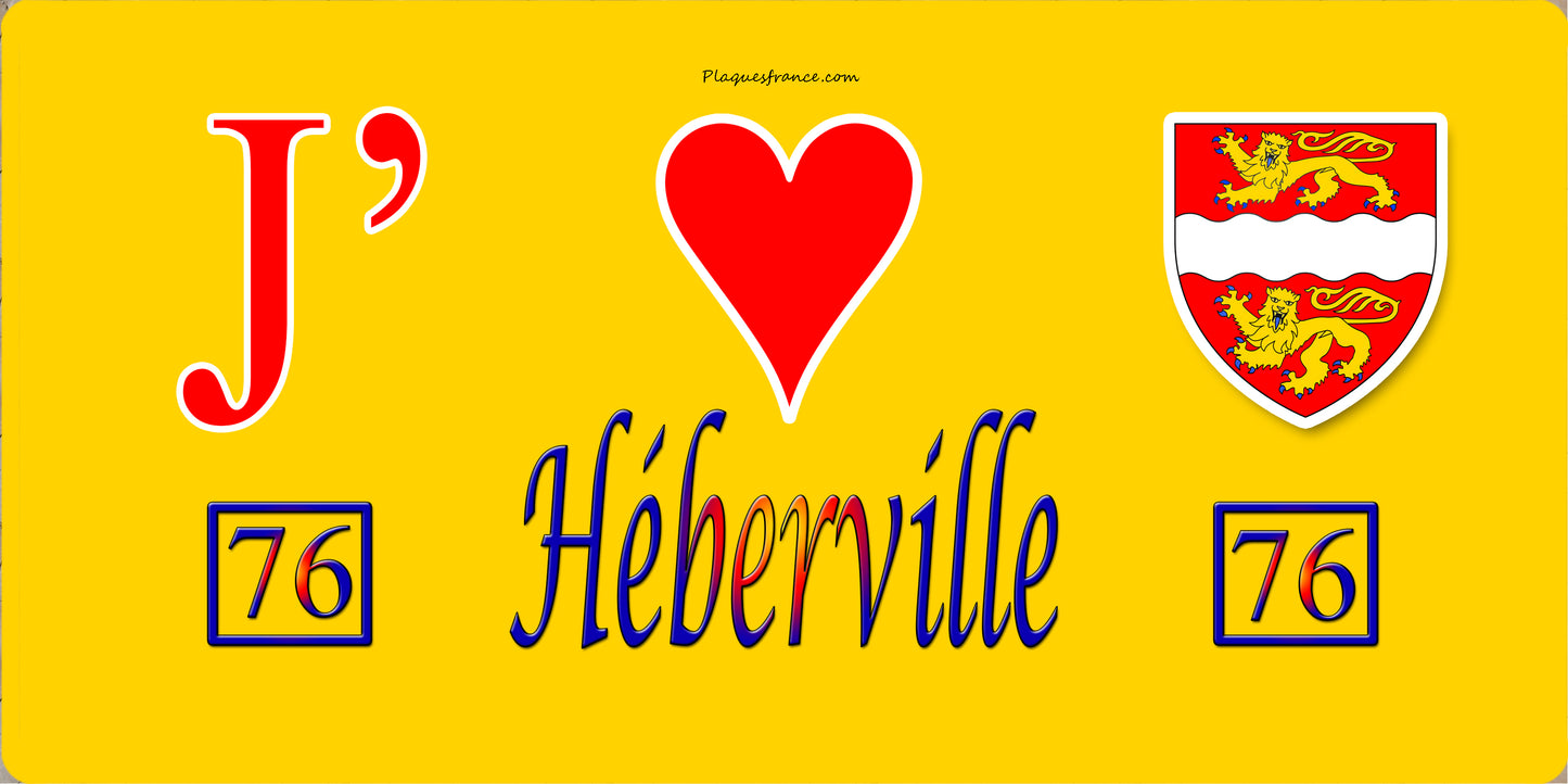 Plaque métal décorative 15X30 J' ❤️ Héberville, Seine Maritime (76) jaune
