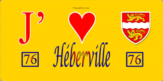Plaque métal décorative 15X30 J' ❤️ Héberville, Seine Maritime (76) jaune