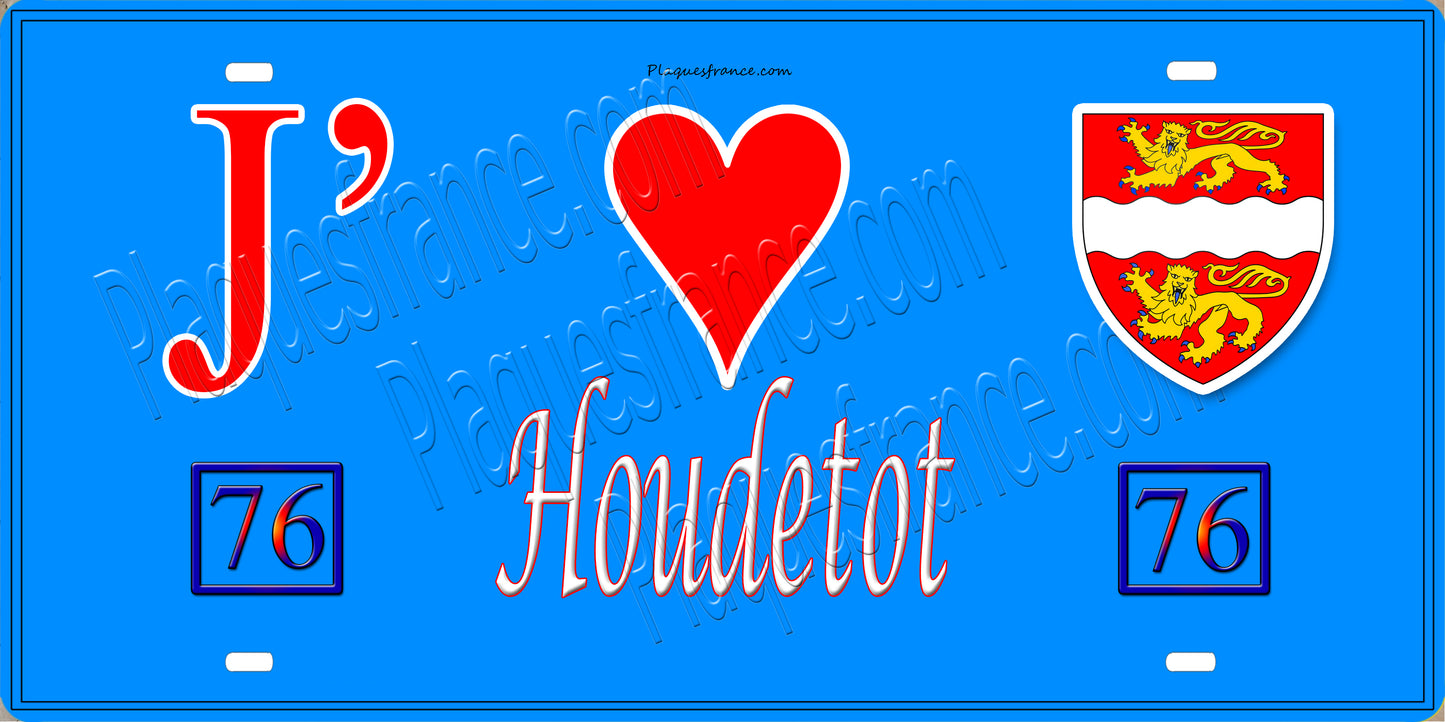Plaque métal décorative 15X30 J' ❤️ Houdetot, Seine Maritime (76) bleu