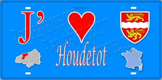 Plaque métal décorative 15X30 J' ❤️ Houdetot, Seine Maritime (76) bleu carte