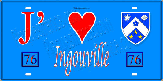 Plaque métal décorative 15X30 J' ❤️ Ingouville, Seine Maritime (76) bleu