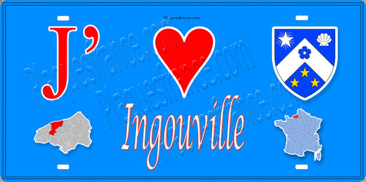 Plaque métal décorative 15X30 J' ❤️ Ingouville, Seine Maritime (76) bleu carte