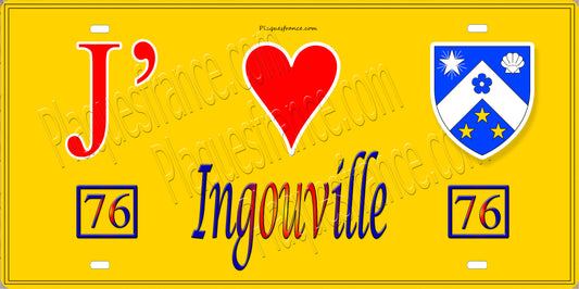 Plaque métal décorative 15X30 J' ❤️ Ingouville, Seine Maritime (76) jaune