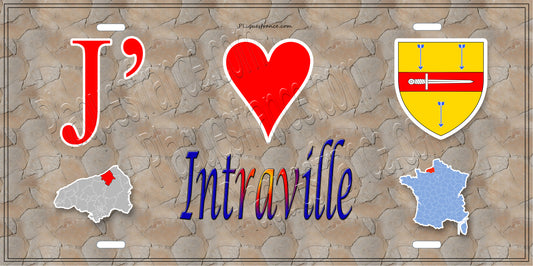 Plaque métal décorative  J' ❤️ Intraville, Seine Maritime (76) antique carte