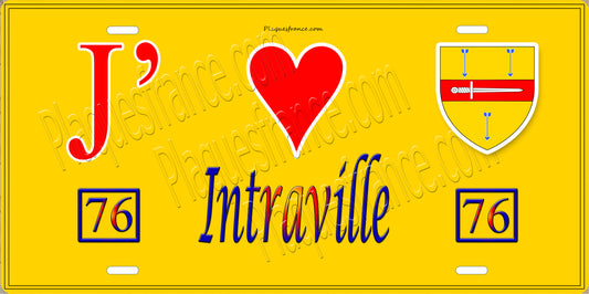 Plaque métal décorative  J' ❤️ Intraville, Seine Maritime (76) jaune