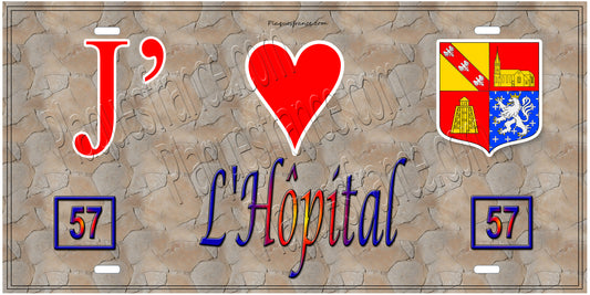 PlaquePlaque métal décorative 15 x 30 cm fond mur antique 57 J' ❤️ L'Hôpital, canton Saint-Avold Moselle 57 (Copie)