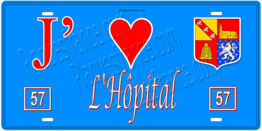 PlaquePlaque métal décorative 15 x 30 cm fond mur bleu 57 J' ❤️ L'Hôpital, canton Saint-Avold Moselle 57