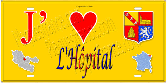 PlaquePlaque métal décorative 15 x 30 cm fond mur jaune 57 J' ❤️ L'Hôpital, canton Saint-Avold Moselle 57