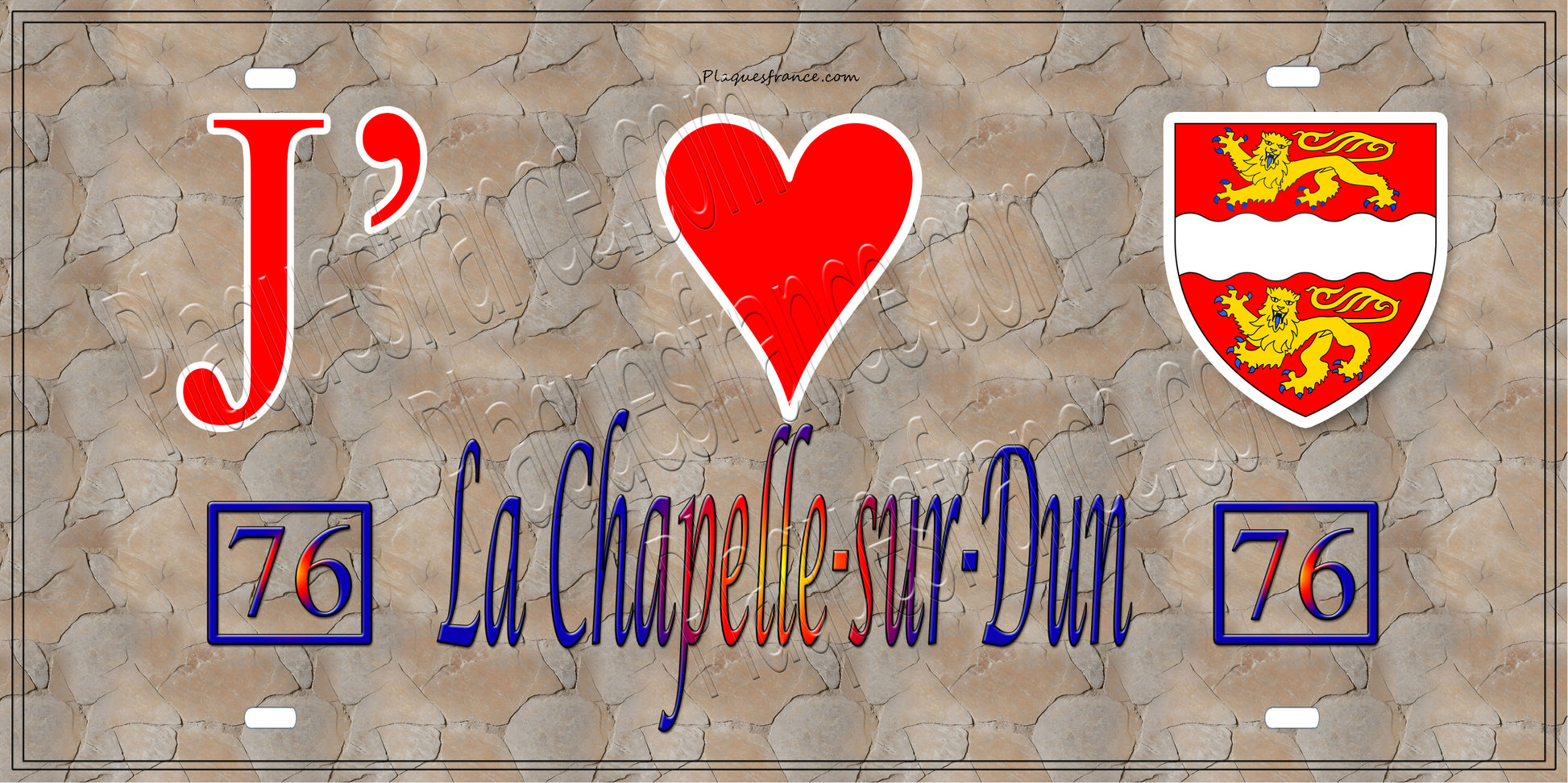 Plaque métal décorative 15X30 J' ❤️ La Chapelle-sur-Dun, Seine Maritime (76) antique