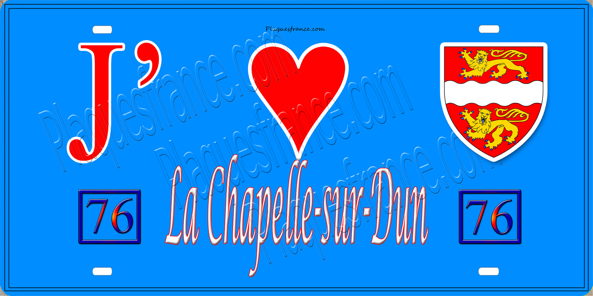 Plaque métal décorative 15X30 J' ❤️ La Chapelle-sur-Dun, Seine Maritime (76) bleu 