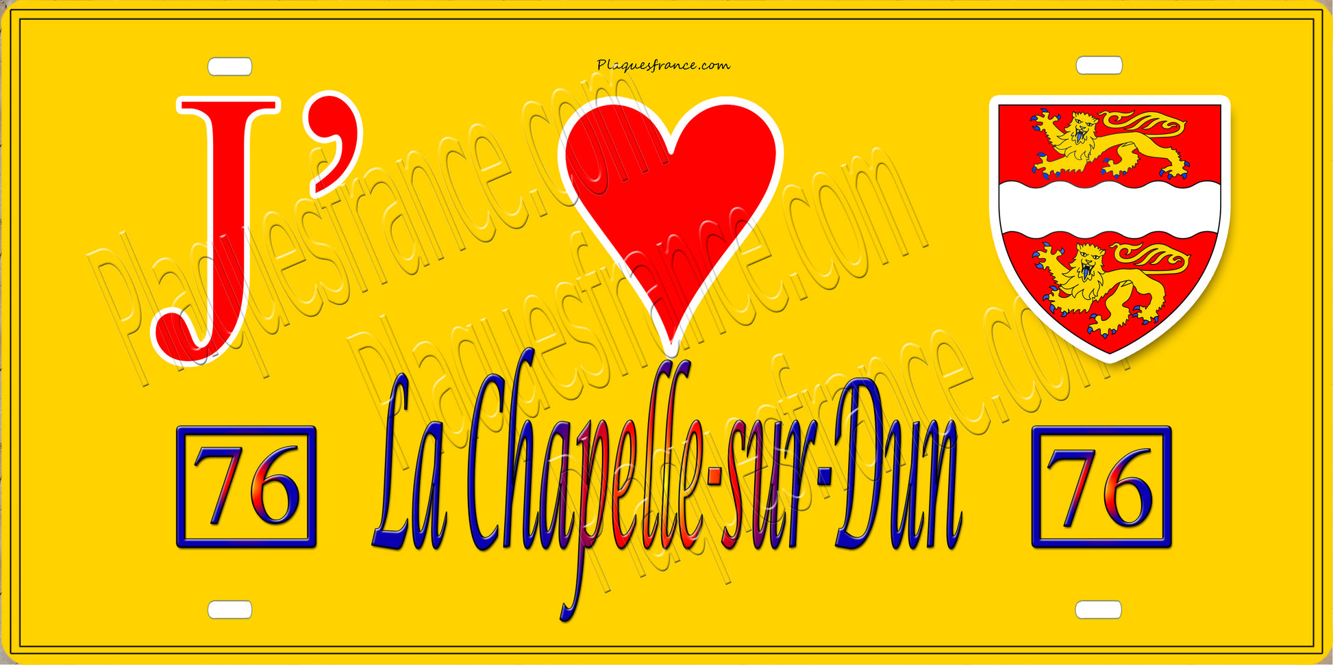 Plaque métal décorative 15X30 J' ❤️ La Chapelle-sur-Dun, Seine Maritime (76) jaune