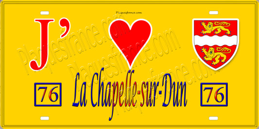 Plaque métal décorative 15X30 J' ❤️ La Chapelle-sur-Dun, Seine Maritime (76) jaune