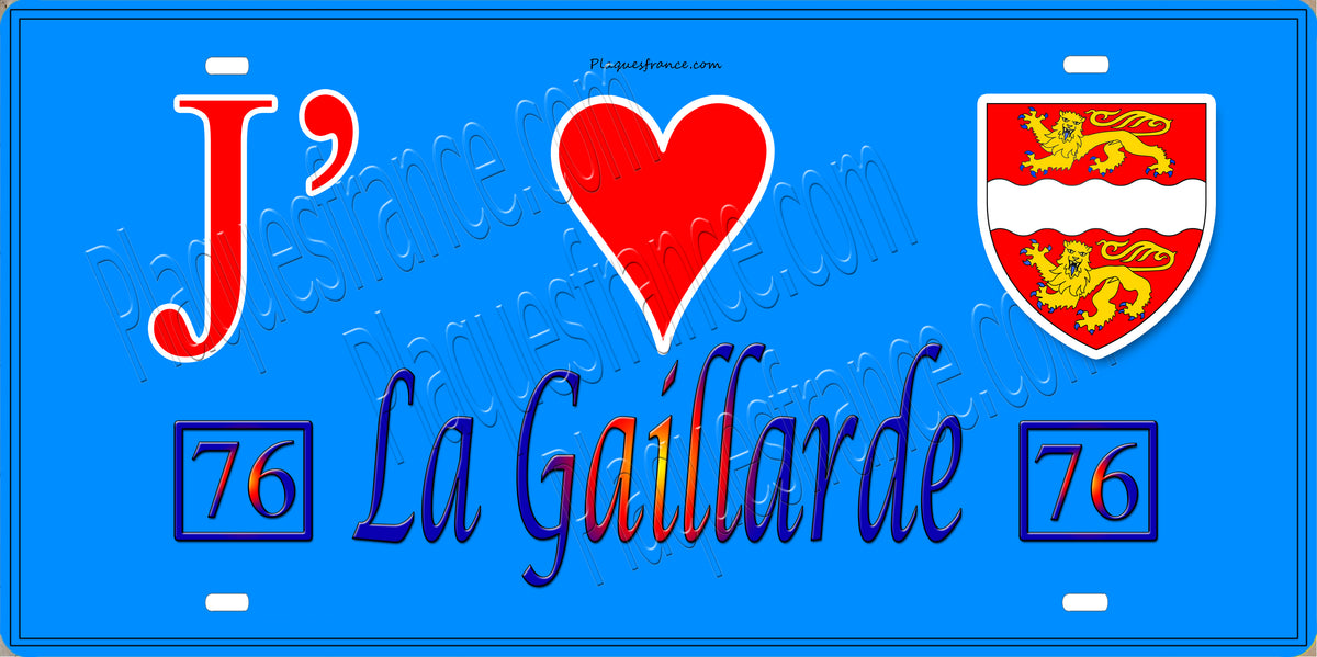 Plaque métal décorative 15X30 J' ❤️ La Gaillarde, Seine Maritime (76) bleu