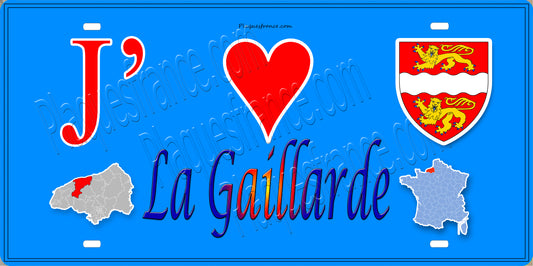 Plaque métal décorative 15X30 J' ❤️ La Gaillarde, Seine Maritime (76) bleu antique