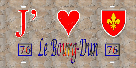 Plaque métal décorative 15X30 J' ❤️ Le Bourg-Dun, Seine Maritime (76) antique