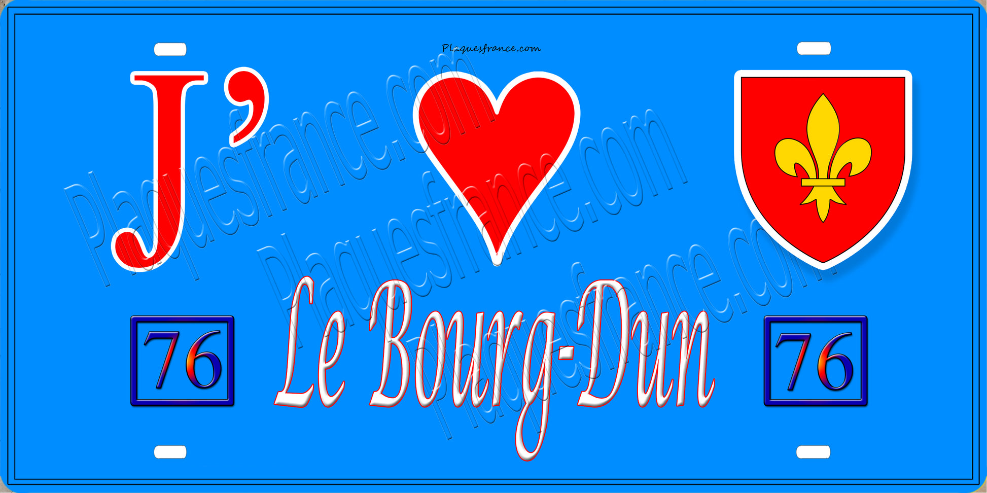 Plaque métal décorative 15X30 J' ❤️ Le Bourg-Dun, Seine Maritime (76) bleu