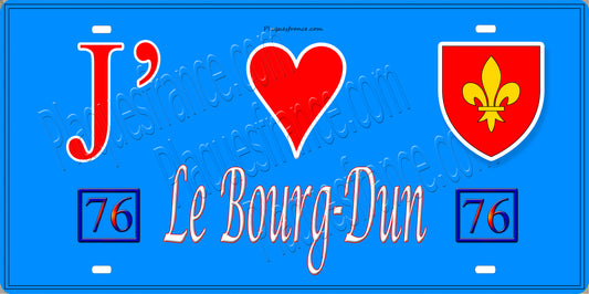 Plaque métal décorative 15X30 J' ❤️ Le Bourg-Dun, Seine Maritime (76) bleu