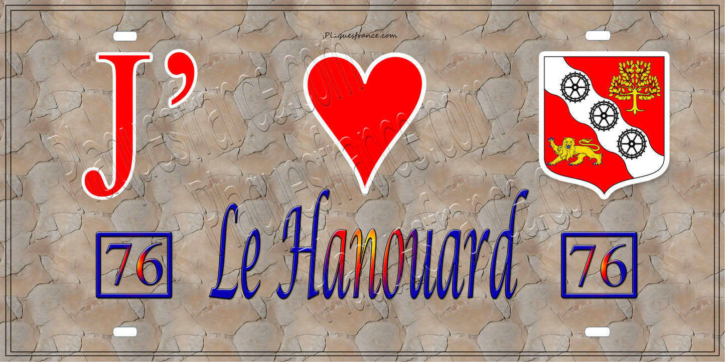 Plaque métal décorative 15X30 J' ❤️ Le Hanouard, Seine Maritime (76) antique