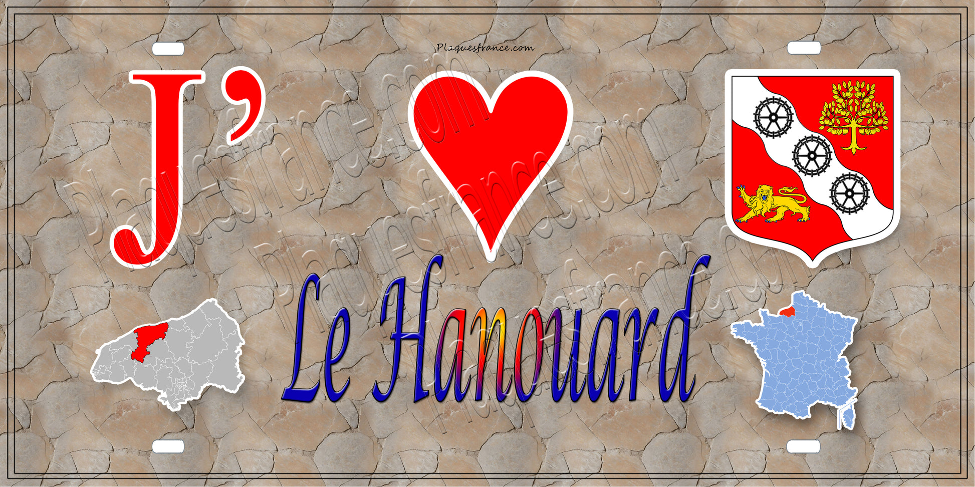 Plaque métal décorative 15X30 J' ❤️ Le Hanouard, Seine Maritime (76) antique carte