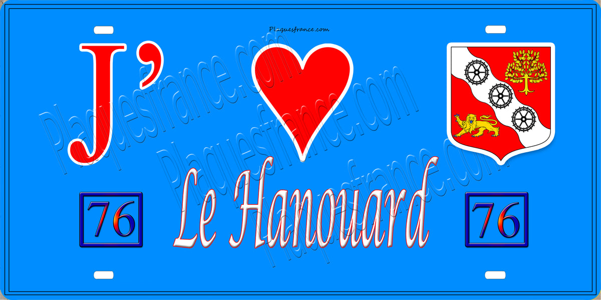Plaque métal décorative 15X30 J' ❤️ Le Hanouard, Seine Maritime (76) bleu
