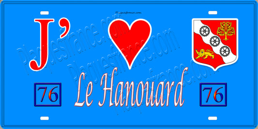 Plaque métal décorative 15X30 J' ❤️ Le Hanouard, Seine Maritime (76) bleu