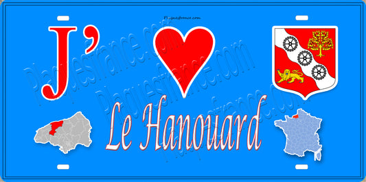 Plaque métal décorative 15X30 J' ❤️ Le Hanouard, Seine Maritime (76) bleu carte