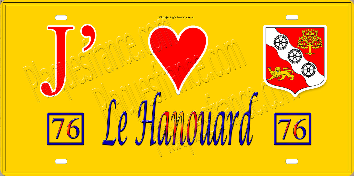 Plaque métal décorative 15X30 J' ❤️ Le Hanouard, Seine Maritime (76) jaune