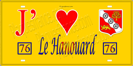 Plaque métal décorative 15X30 J' ❤️ Le Hanouard, Seine Maritime (76) jaune