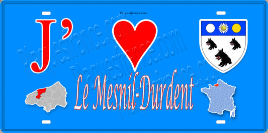 Plaque métal décorative 15X30 J' ❤️ Le Mesnil-Durdent, Seine Maritime (76) bleu carte