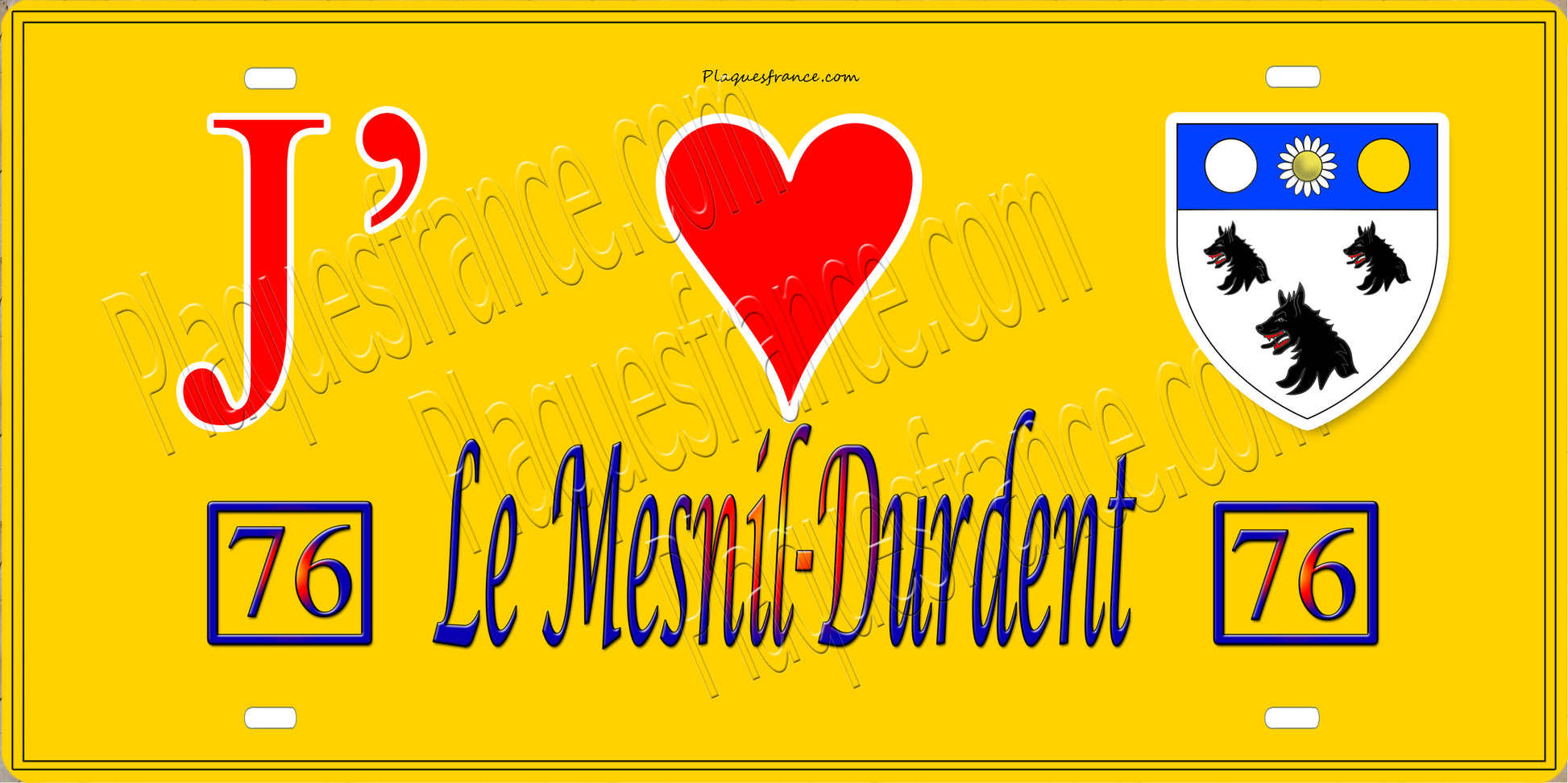 Plaque métal décorative 15X30 J' ❤️ Le Mesnil-Durdent, Seine Maritime (76) jaune