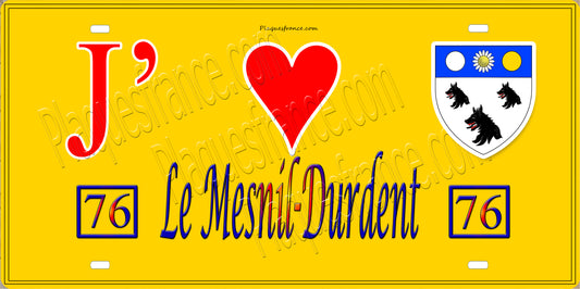 Plaque métal décorative 15X30 J' ❤️ Le Mesnil-Durdent, Seine Maritime (76) jaune