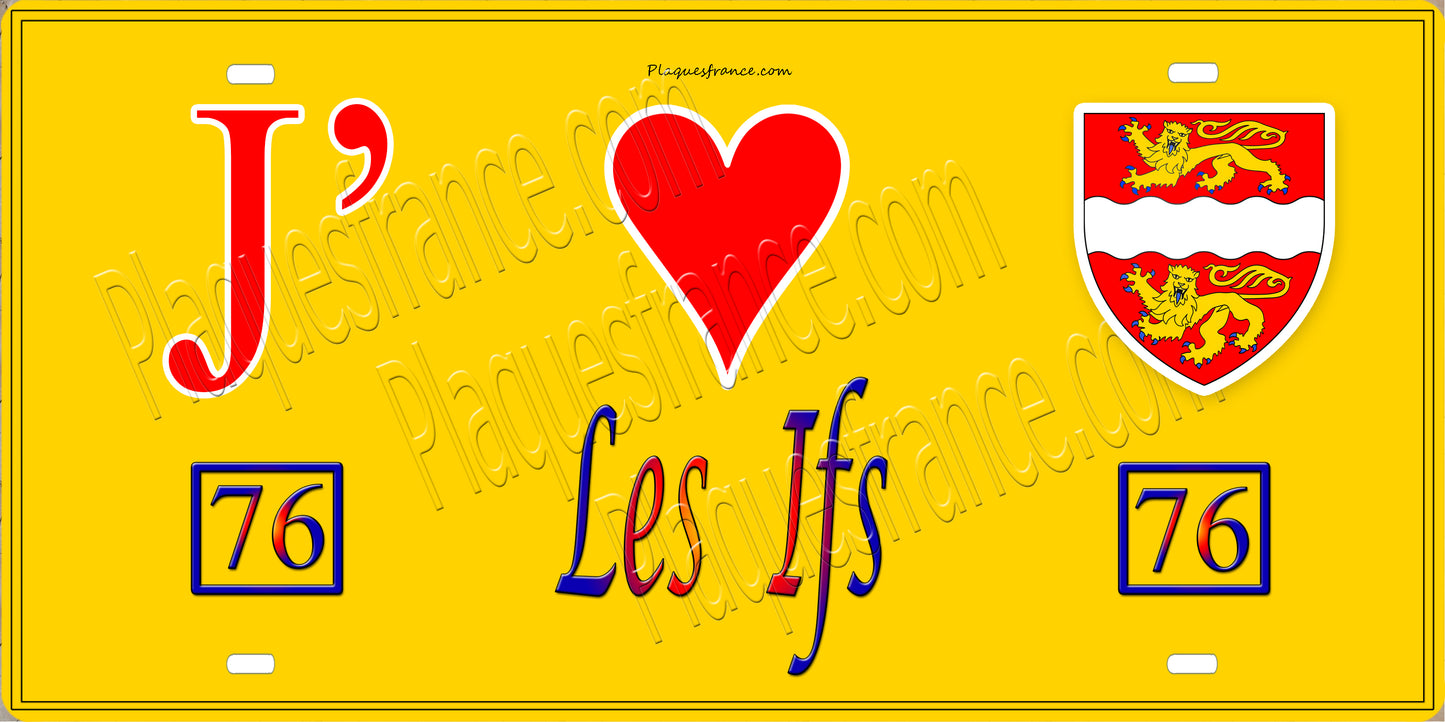 Plaque métal décorative  J' ❤️ Les Ifs, Seine Maritime (76) jaune