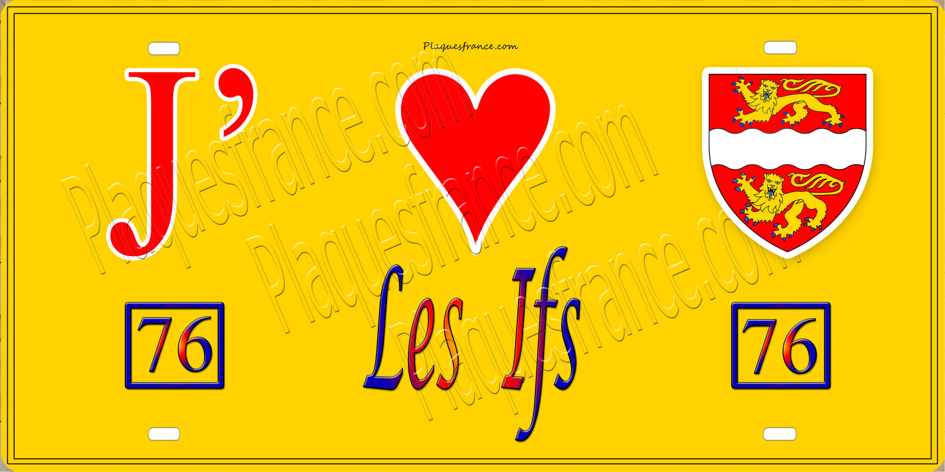 Plaque métal décorative  J' ❤️ Les Ifs, Seine Maritime (76) jaune