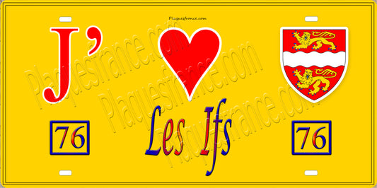 Plaque métal décorative  J' ❤️ Les Ifs, Seine Maritime (76) jaune