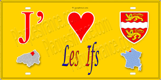 Plaque métal décorative  J' ❤️ Les Ifs, Seine Maritime (76) jaune carte