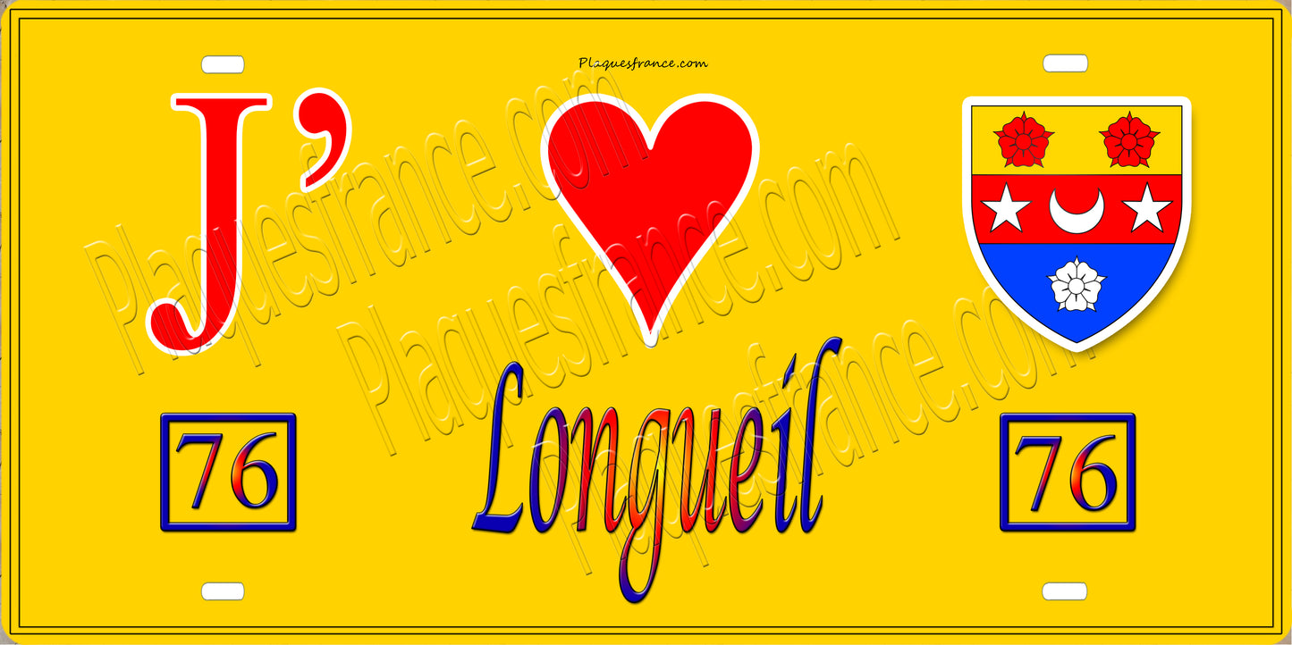 Plaque métal décorative  15x30J' ❤️ Longueil, Seine Maritime (76) jaune