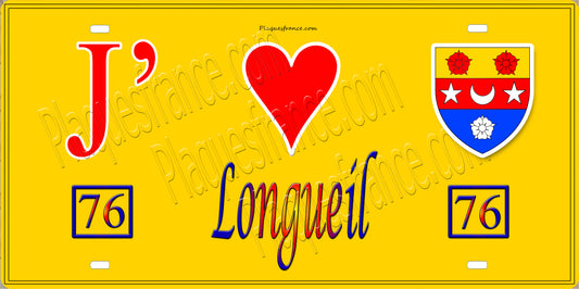Plaque métal décorative  15x30J' ❤️ Longueil, Seine Maritime (76) jaune