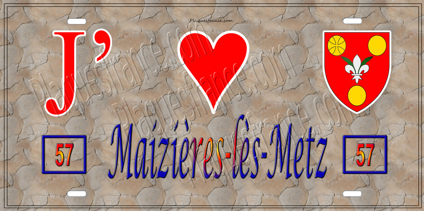 Plaque métal décorative 15 x 30 cm fond mur antique 57 J' ❤️ Maizières-lès-Metz, canton Le Sillon Mosellan Moselle 57