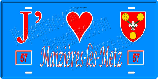 Plaque métal décorative 15 x 30 cm fond mur bleu 57 J' ❤️ Maizières-lès-Metz, canton Le Sillon Mosellan Moselle 57