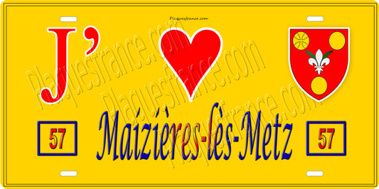 Plaque métal décorative 15 x 30 cm fond mur jaune 57 J' ❤️ Maizières-lès-Metz, canton Le Sillon Mosellan Moselle 57
