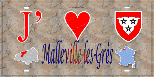 Plaque métal décorative 15X30 J' ❤️ Malleville-les-Grès, Seine Maritime (76) antique carte